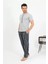 Moda Erkek Pamuk Kısa Kol Pijama Takım Gri 2