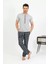 Moda Erkek Pamuk Kısa Kol Pijama Takım Gri 3