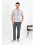 Moda Erkek Pamuk Kısa Kol Pijama Takım Gri 6
