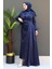 Tüylü Saten Tesettür Elbise Lacivert 2