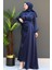 Tüylü Saten Tesettür Elbise Lacivert 3