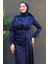 Tüylü Saten Tesettür Elbise Lacivert 5