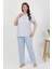 Moda Kadın Büyük Beden Kısa Kol Penye Pijama Takımı Mavi 2