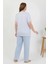 Moda Kadın Büyük Beden Kısa Kol Penye Pijama Takımı Mavi 4