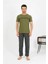 Moda Erkek Pamuk Kısa Kol Pijama Takım Haki 1
