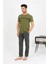 Moda Erkek Pamuk Kısa Kol Pijama Takım Haki 5