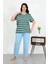 Moda Kadın Büyük Beden Kısa Kol Penye Pijama Takımı Petrol 3