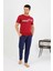 Moda Erkek Pamuk Kısa Kol Pijama Takım Bordo 1