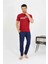 Moda Erkek Pamuk Kısa Kol Pijama Takım Bordo 2