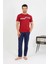 Moda Erkek Pamuk Kısa Kol Pijama Takım Bordo 4