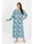 Moda Kadın Büyük Beden Uzun Kol Mavi Anne Gecelik 4