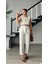 Beyaz Kemerli Duble Crep Pantolon 5