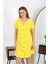 Moda Kadın Pamuk Penye Kısa Kol Düğmeli Sarı Tunik Gecelik 2