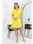 Moda Kadın Pamuk Penye Kısa Kol Düğmeli Sarı Tunik Gecelik 6