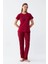 Moda Kadın Bordo Kalp Desenli Kısa Kollu Penye Pijama Takımı 1