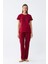 Moda Kadın Bordo Kalp Desenli Kısa Kollu Penye Pijama Takımı 4