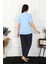 Moda Kadın Büyük Beden Mavi Pijama Takımı 2