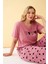 Moda Kadın Somon Kalp Desenli Büyük Beden Kapri Pijama Takımı 2