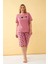 Moda Kadın Somon Kalp Desenli Büyük Beden Kapri Pijama Takımı 3