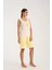 Moda Kadın Beyaz Kurdele Detaylı Sarı Çizgili Şortlu Pijama Takımı 2