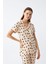 Moda Kadın Krem Rengi Kalp Desenli Önden Düğmeli Pijama Takımı 3