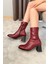Kadın Marina Bordo Bot 7 cm Kalın Topuklu Streç Boots 2