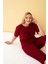 Moda Kadın Bordo Kalp Desenli Büyük Beden Kapri Pijama Takımı 5