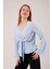 Ön Bağlamalı Volan Kol Bebe Mavisi Bluz 4