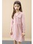 Pembe Düğme Kapamalı Kız Çocuk Kapak Detaylı Uzun Kol Elbise 20698 5