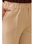 Kadın Büyük Beden Elastik Bel Bilek Boy Pantolon - Bej 4