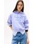 Kadın Boxy Fit Cropped Kapüşonlu Sweatshirt - Lila 1