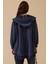 Kadın Çift Kumaşlı Kapüşonlu Kap - Lacivert 2