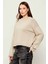 Kadın Bisiklet Yaka Regular Fit Kısa Kazak - Bej 1