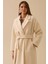 Kadın Kuşaklı Kruvaze Uzun Kaban - Ekru 4
