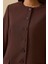 Kadın Yuvarlak Yaka Düğmeli Uzun Ceket - Kahverengi 4