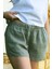 Siena Beli Lastikli %100 Keten Mini Şort Haki 3