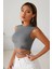 Kadın Gri Çapraz Bağlamalı Crop Top Büstiyer 3