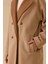 Kadın Düğmeli Kruvaze Kaşa Kaban - Bej 4