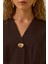 Kadın V Yaka Gold Düğme Detaylı Yelek - Kahverengi 4