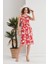 Kadın Kırmızı Çiçekli Cepli Spor Şık Kolsuz Viskon Curve Büyük Beden Günlük Elbise 3