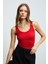 Lıllesol Kadın Fitilli Görünümlü Slim Fit Vücuda Oturan Havuz Yakalı Pamuklu Basic Kırmızı Atlet 1