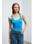 Lıllesol Kadın Fitilli Görünümlü Slim Fit Vücuda Oturan Havuz Yakalı Pamuklu Basic Mavi Atlet 1