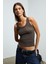 Lıllesol Kadın Fitilli Görünümlü Slim Fit Vücuda Oturan Havuz Yakalı Pamuklu Basic Kahverengi Atlet 1