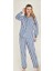 Freshness 4007 Kadın Uzun Kol Çizgili Gaffuriye Pijama Takımı - Mavi - L 1