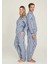Freshness 4007 Kadın Uzun Kol Çizgili Gaffuriye Pijama Takımı - Mavi - L 2