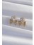Pirinç Gold Renk Zirkon Taşlı Kalp Model Fiyonk Küpe 2