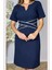 G1554 Yaka ve Bel Detaylı Elbise Lacivert 3