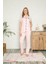 Kadın Pembe Beyaz Çizgili Gömlek Yaka Önden Düğmeli %100 Pamuk Kısa Kollu Cepli Pijama Takımı 6