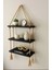 3 Katlı Dekoratif Ahşap Halatlı Duvar Rafı Kitaplık & Çiçeklik Uçan Raf 35CMX13CMX90CM 1