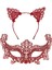 Romantik Kırmızı Dantel Maske Seti – Kedi Kulaklı Taç ve Maske 3 No 2